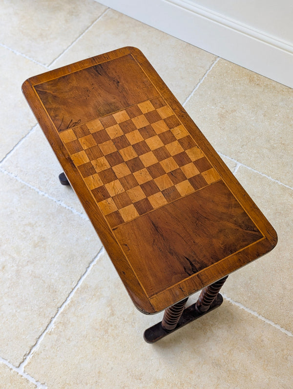 Antique Victorian Walnut Bobbin Chess / Games Table c.1880