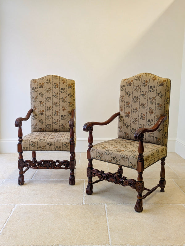 Pair of Antique Late Victorian Walnut Armchairs c.1890