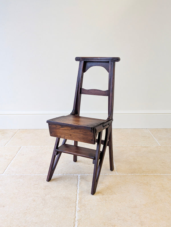 Antique Victorian Oak Arts and Crafts Metamorphic Library Chair / Steps c.1895
