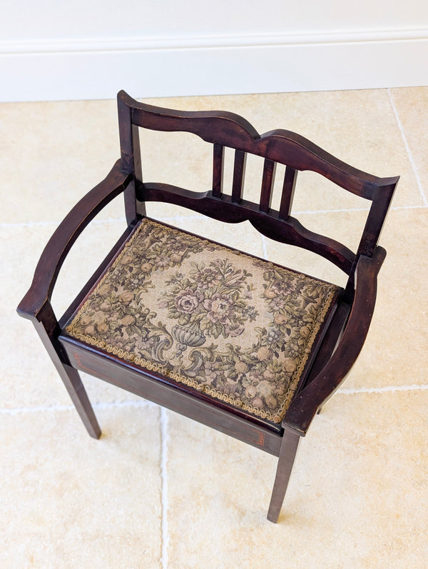 Antique Edwardian Mahogany Piano Stool with Storage c.1910