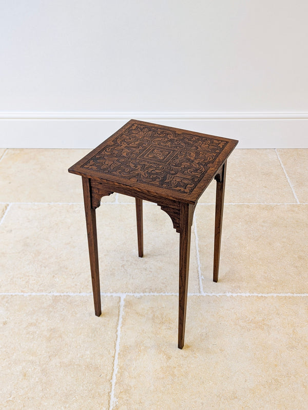 Antique Arts & Crafts Carved Oak Occasional Table c.1900