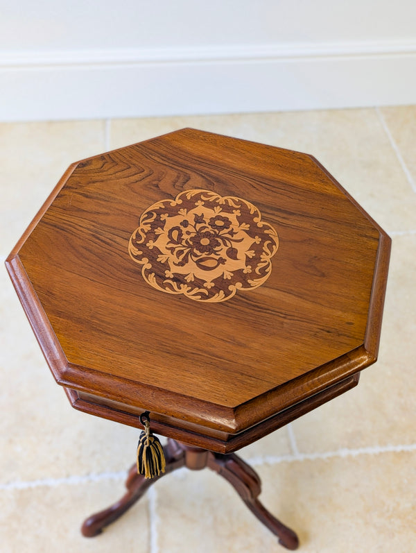 Antique Victorian Walnut Octagonal Sewing Table c.1860