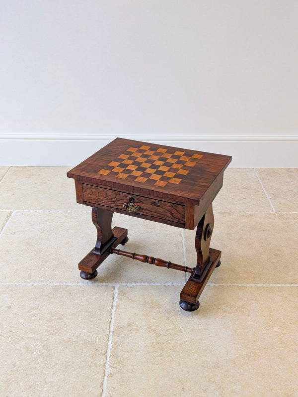 Antique Victorian Rosewood Games Table with Chess Table Top c.1890
