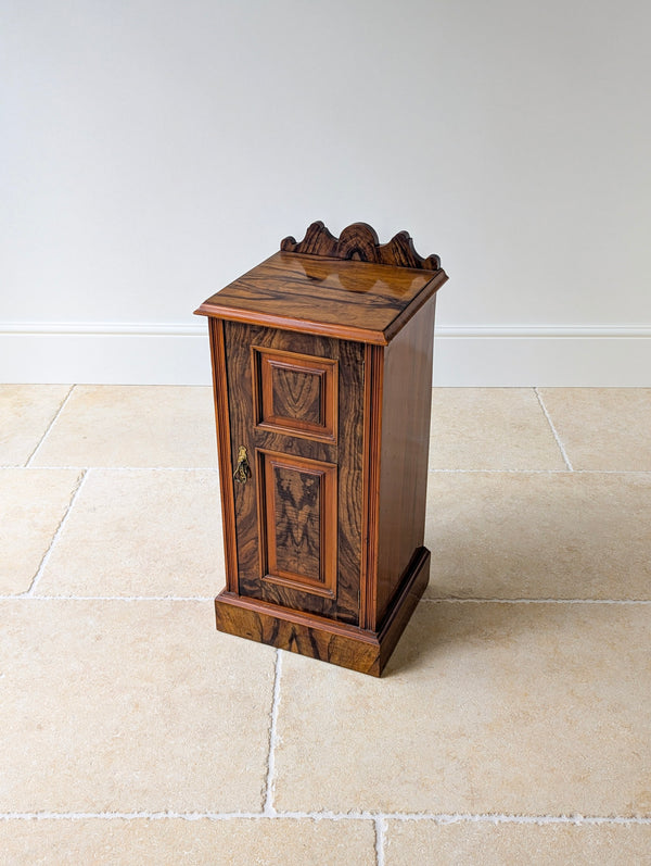 Antique Victorian Mahogany & Exotic Hardwood Bedside Cupboard c.1890