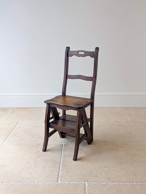 Antique Victorian Oak Metamorphic Library Chair / Steps c.1895