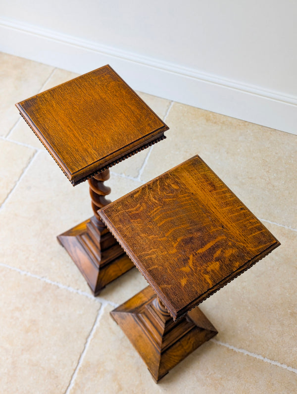 Antique Late Victorian Pair of Oak Torchères c.1890