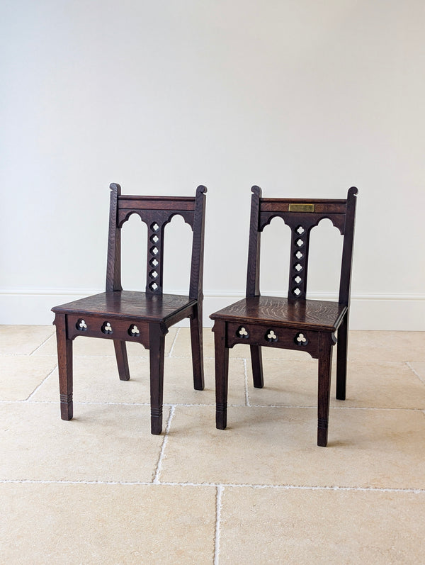 Antique Edwardian Gothic Revival Oak Church Chairs c.1911