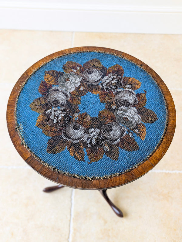 Antique William IV Rosewood Beadwork Tripod Wine Table c.1830