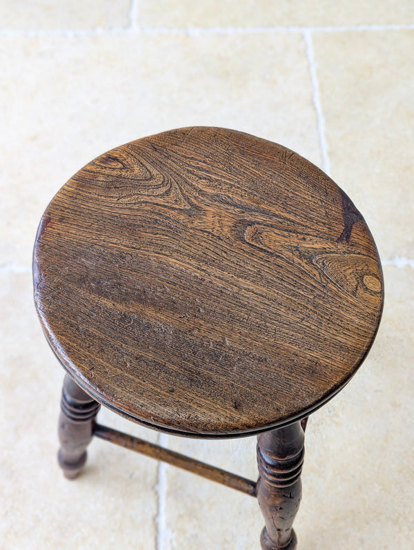 Antique Early Victorian Elm & Beech Country Stool c.1850
