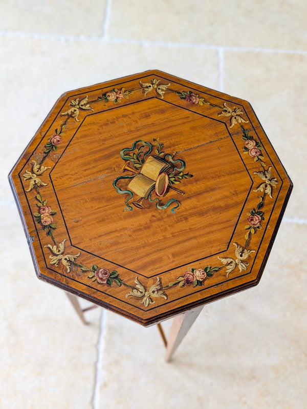 Antique Edwardian Satinwood Sheraton Revival Candle Stand c.1905
