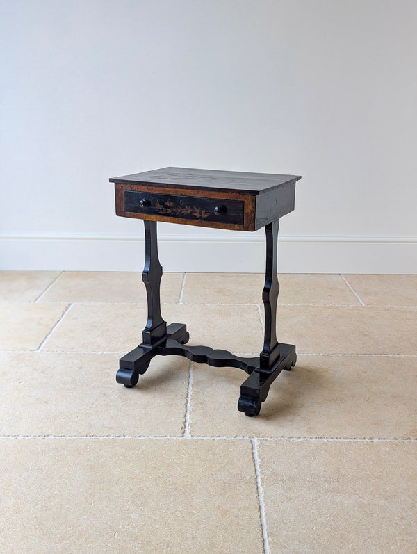 Antique Regency Ebonised Chinoiserie Work Table c.1830