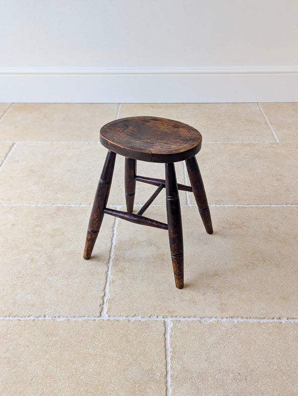 Antique Mid-Victorian English Oak Country Stool c.1860
