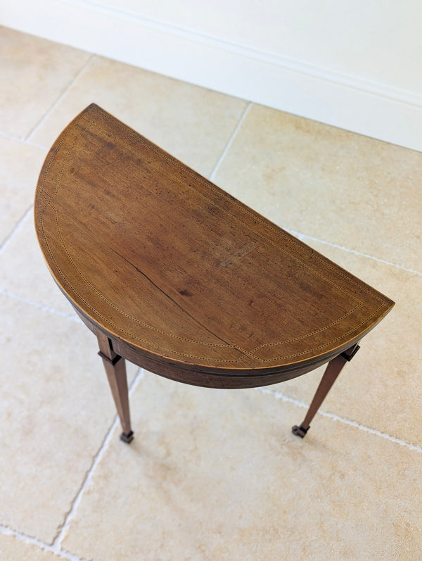 Antique Edwardian Mahogany Demilune Fold-Over Card Table c.1905