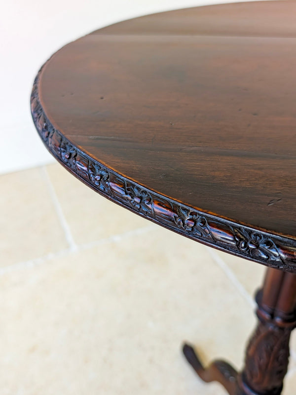 Antique Chippendale Revival Mahogany Tripod Wine Table With Detachable Top c.1890
