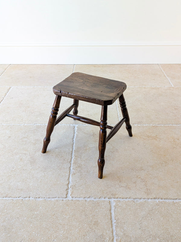 Antique Victorian Elm & Beech Country Stool c.1850