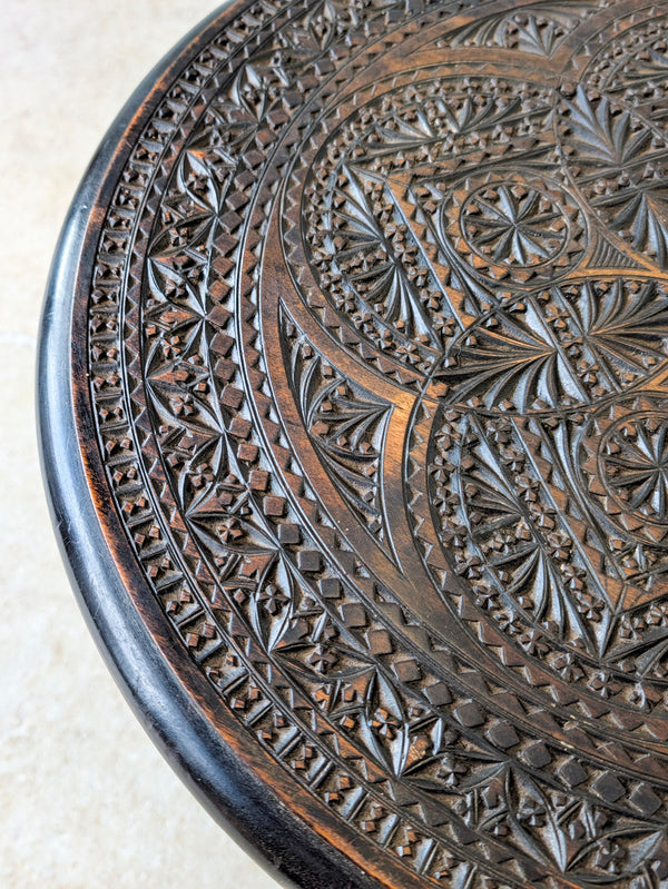 Antique Victorian Anglo-Indian Carved Ebonised Occasional Table c.1890