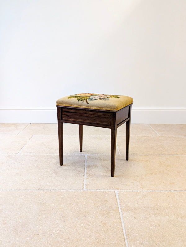 Antique Edwardian Inlaid Mahogany Piano Stool by Jas Shoolbred c.1905