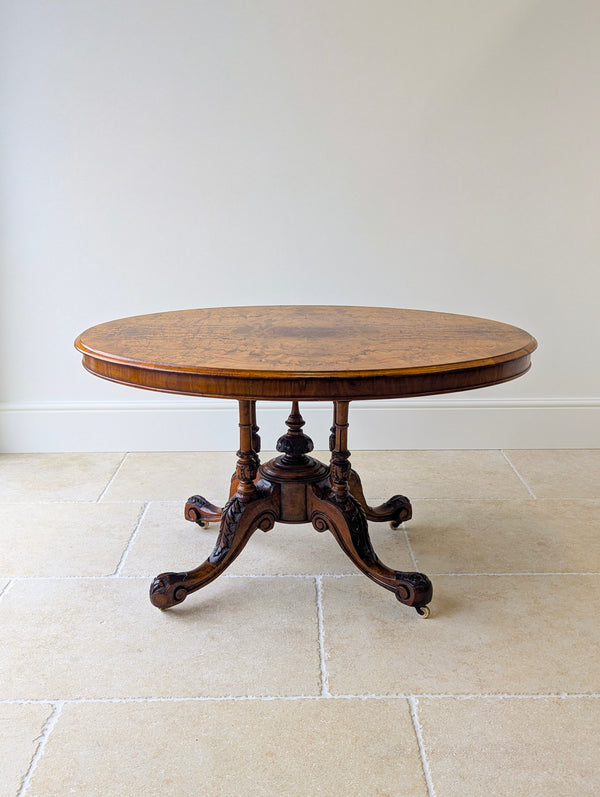 Antique Victorian Burr Walnut Tilt-Top Centre Table c.1860