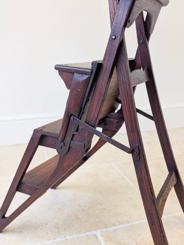 Antique Victorian Oak Arts and Crafts Metamorphic Library Chair / Steps c.1895