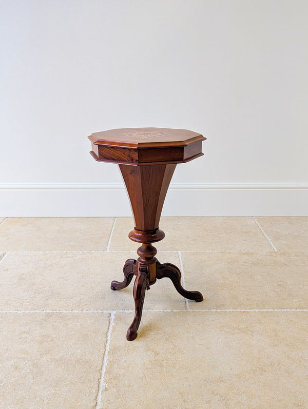 Antique Victorian Walnut Octagonal Sewing Table c.1860