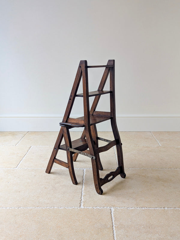 Antique Victorian Oak Metamorphic Library Chair / Steps c.1895