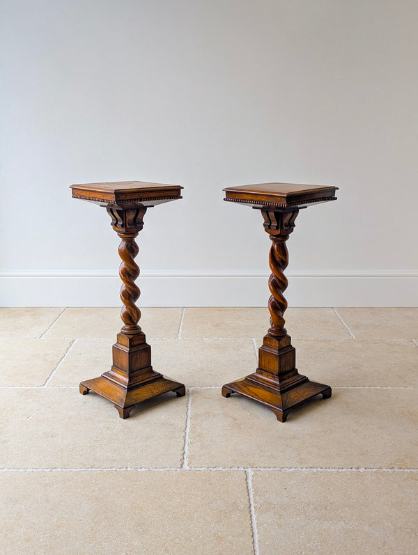 Antique Late Victorian Pair of Oak Torchères c.1890