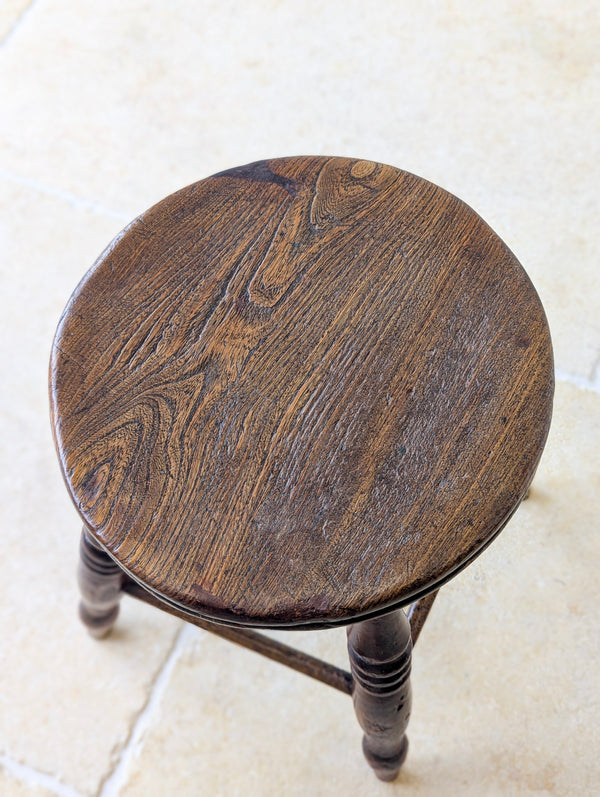 Antique Early Victorian Elm & Beech Country Stool c.1850