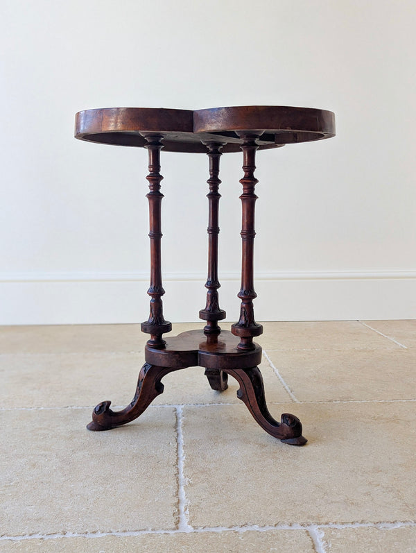 Antique Victorian Burr Walnut Trefoil Occasional Table c.1860