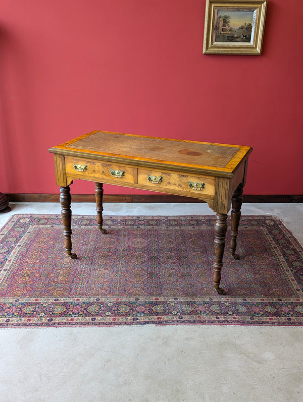 Antique Victorian Burr Walnut Desk / Library Table