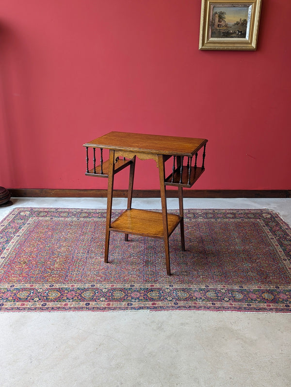 Antique Arts & Crafts Oak Side Table with Bookshelves