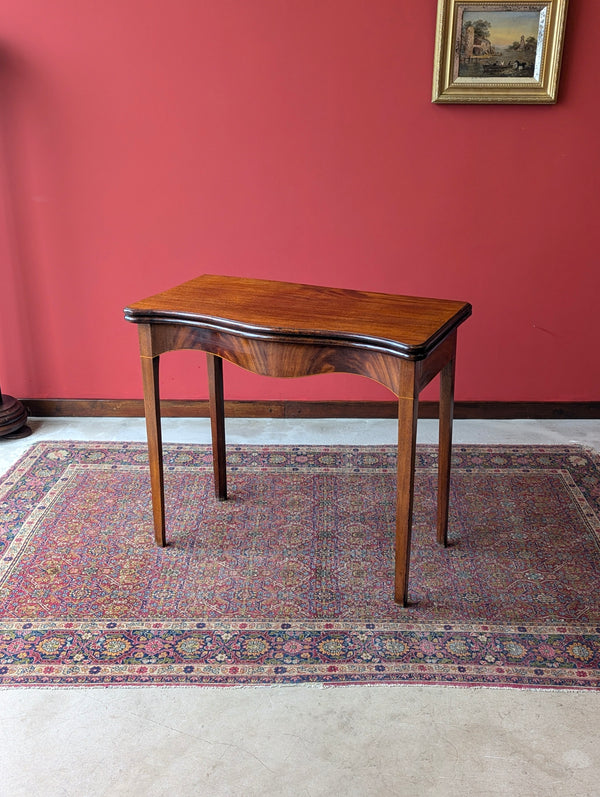 Antique Mid 19th Century Mahogany Serpentine Fold Over Tea Table