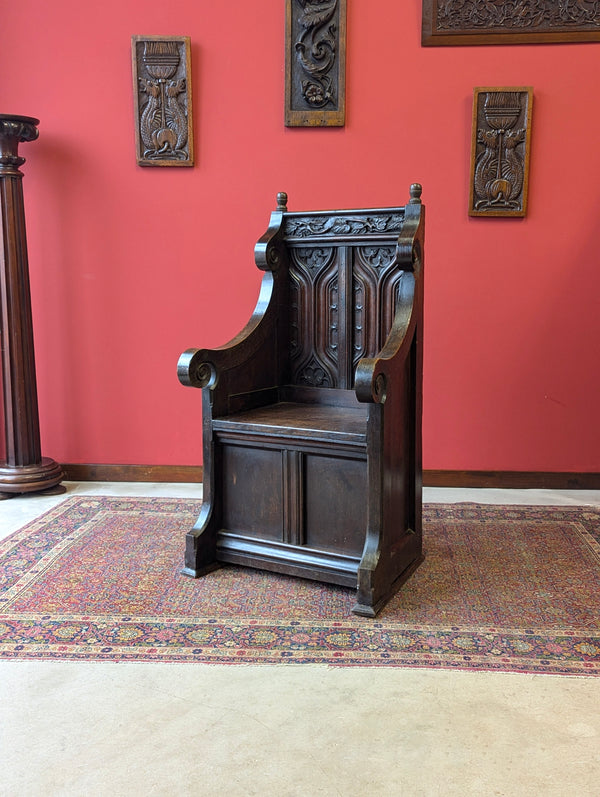 Antique Victorian Oak Throne Hall Chair