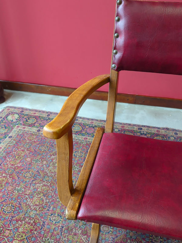 Mid Century Brutalist X-Frame Oak Desk Chair / Elbow Chair