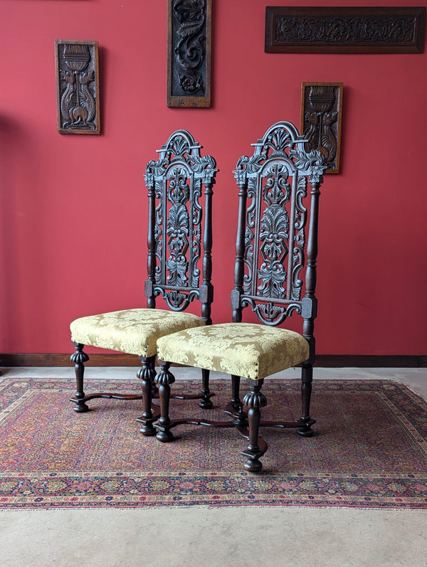 Pair of Antique Late 19th Century Oak William & Mary Style High Back Side Chairs