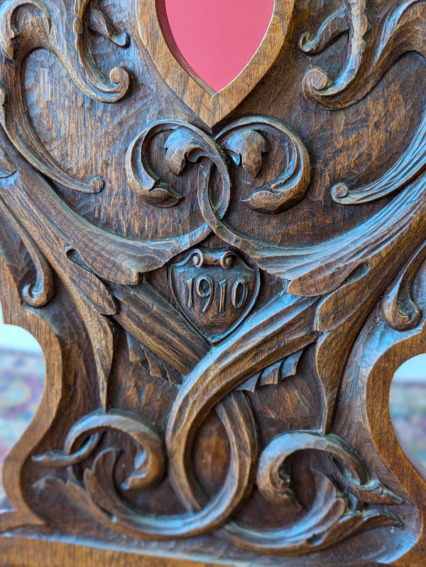 Antique Edwardian Mahogany Shield Back Carved Hall Chair Dated 1910