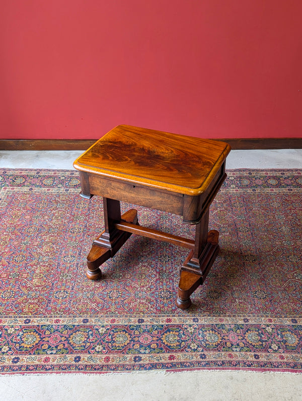 Antique Victorian Flame Mahogany Low Work Table