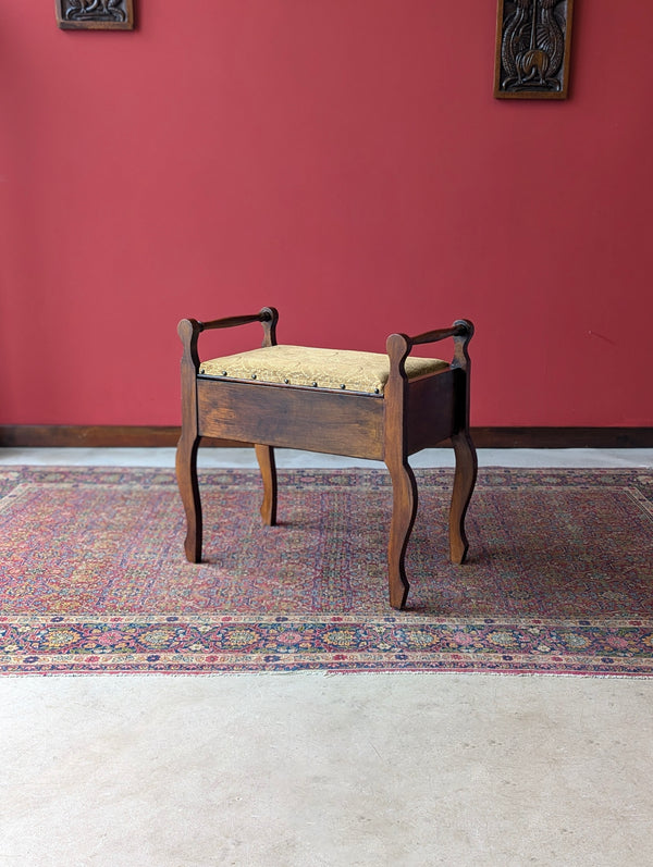 Antique Edwardian Arts & Crafts Mahogany Piano Stool with Storage