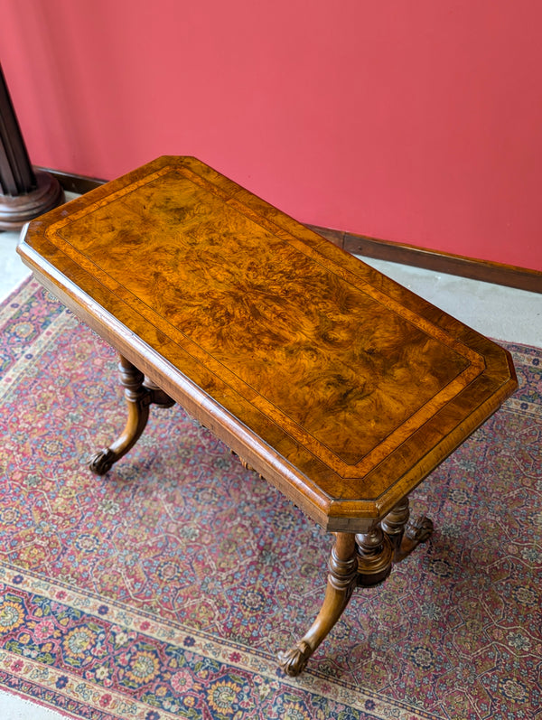 Antique Victorian Burr Walnut Fold Over Card Table