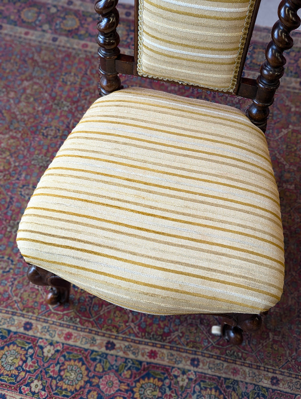 Antique 19th Century Carved Walnut Upholstered Hall Chair