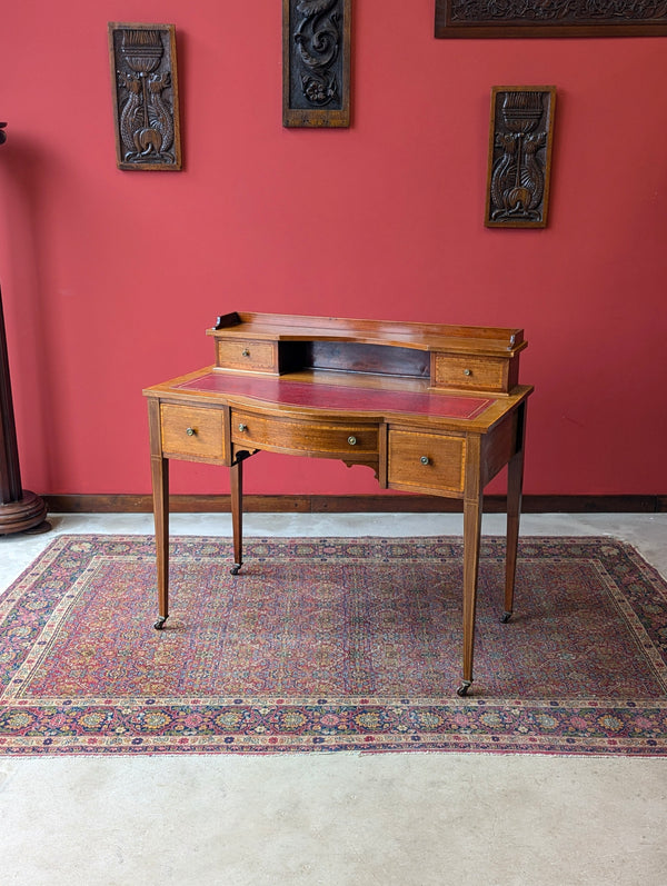 Antique Edwardian Mahogany Red Leather Writing Table Desk