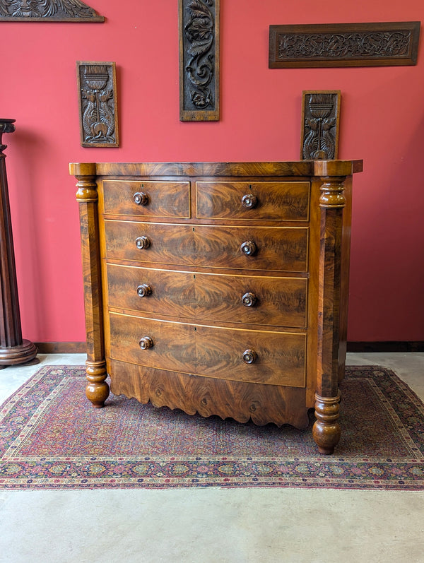 Antique Victorian Flame Mahogany Scotch Chest of Drawers