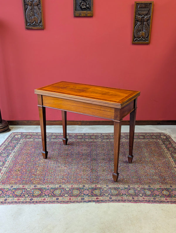 Antique Victorian Mahogany & Satinwood Fold Over Card Table