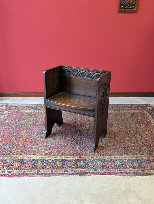 Antique Victorian Oak Prayer Bench / Small Hall Chair