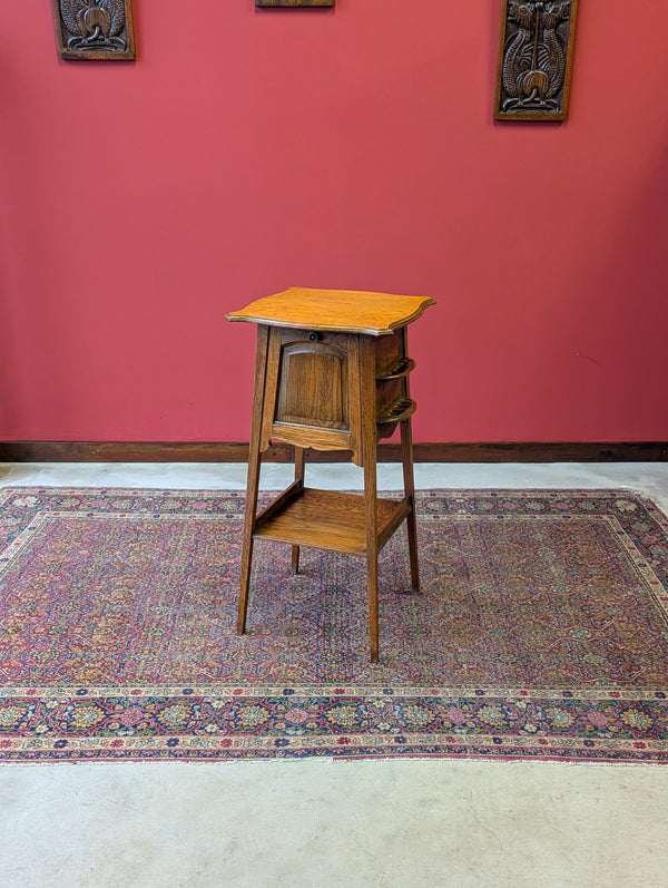 Antique Edwardian Oak Occasional Table with Pipe Rack & Cupboard