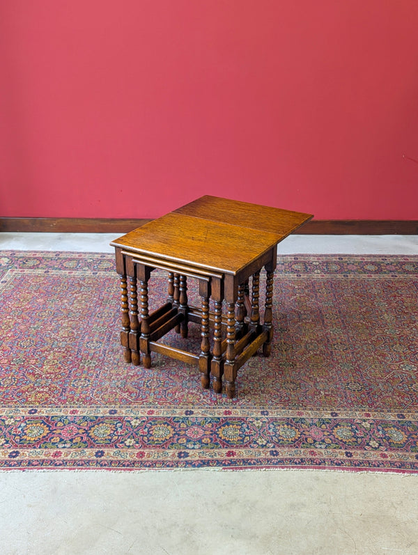 Antique Early 20th Century Oak Bobbin Nest of Tables