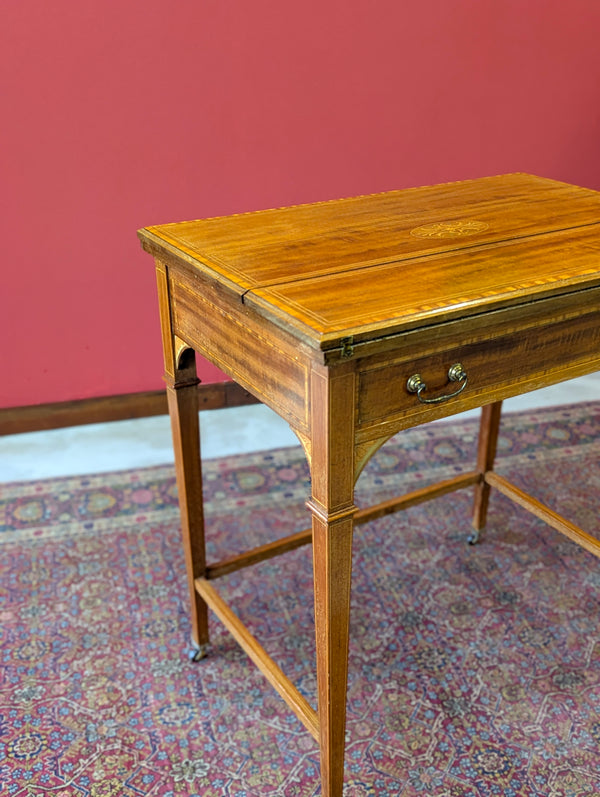 Antique Edwardian Satinwood Metamorphic Side Table / Writing Desk