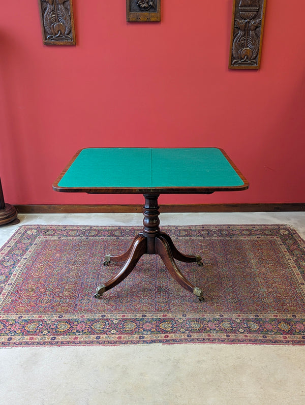 Antique 19th Century Mahogany Fold Over Pedestal Card Table