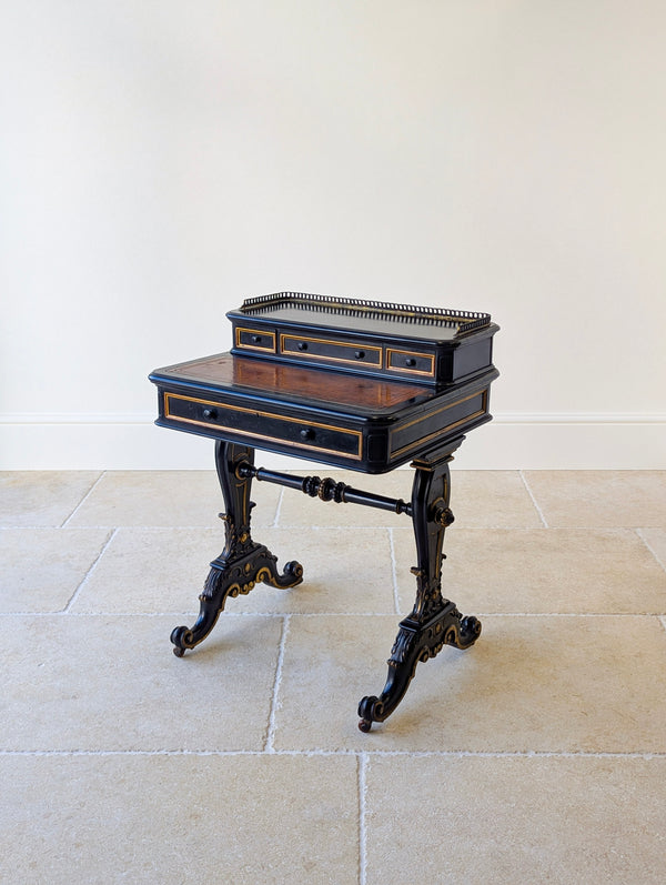 Antique Victorian Ebonised Bonheur du Jour Writing Table c.1870