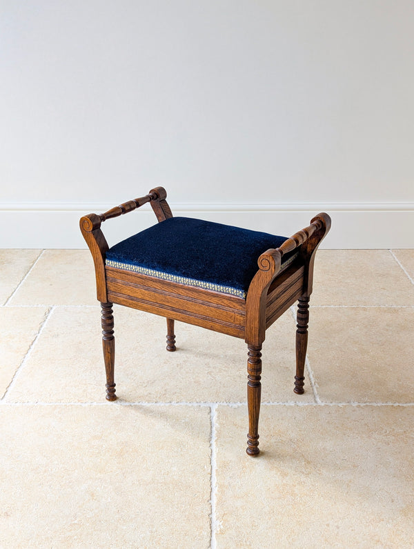 Antique Victorian Golden Oak Piano Stool with Storage c.1890