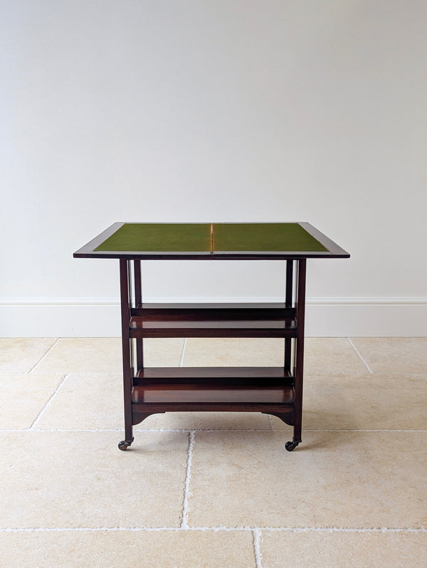 Antique Mahogany Folding Card Table with Bookshelf Base c.1920
